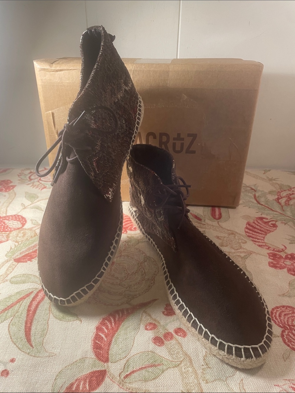 Vera Cruz Back to the Land Chuuka Brown Metallic Fabric Espadrille Booties